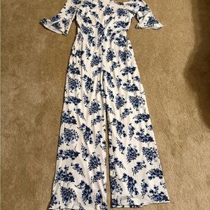 VENUS Blue and White Floral Jumpsuit